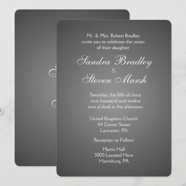 Elegant Dark Silver Wedding Einladungen (Vorne/Hinten)