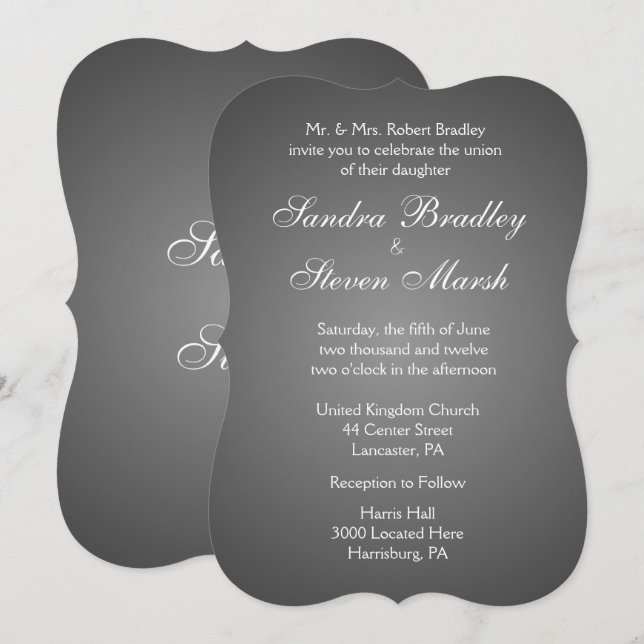 Elegant Dark Silver Wedding Invitation 5"x 7" Einladung (Vorne/Hinten)