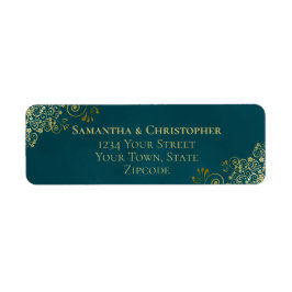 Elegant Dark Teal & Gold Wedding Return Address