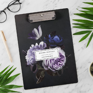 Elegant Dark Violet Floral Bouquet Personalisiert Klemmbrett