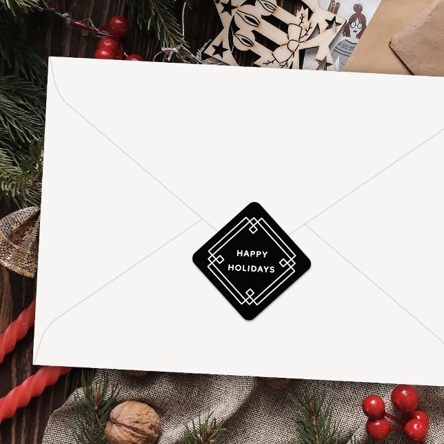 Elegant Deco Frame Happy Holidays Diagonal Sticker (Von Creator hochgeladen)