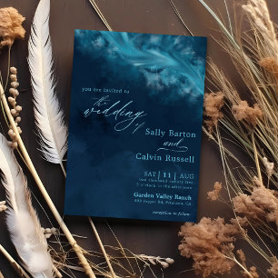 Elegant Deep Blue Ocean Wave Wedding Einladung