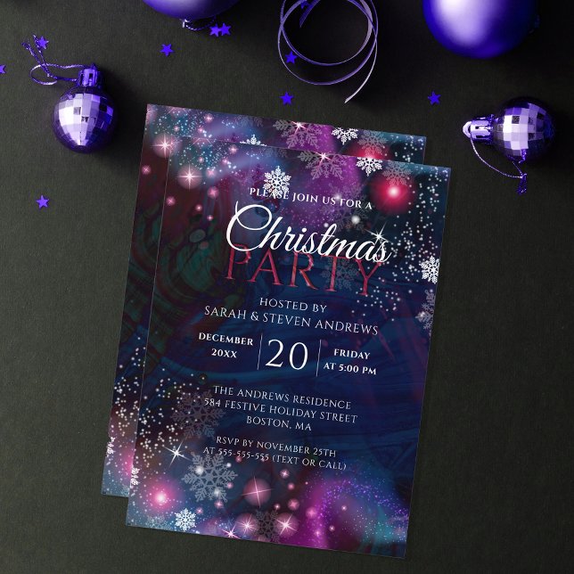 Elegant Deep Blue Pink Winter Wunderland Weihnacht Einladung (Von Creator hochgeladen)