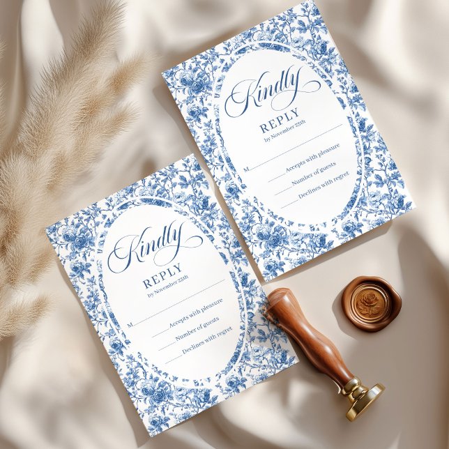 Elegant Deep Blue Roses French Toile RSVP Karte (Elegant Deep Blue Roses French Toile RSVP)