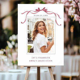 Elegant Deep Blush Bow Graduation Party Welcome Poster