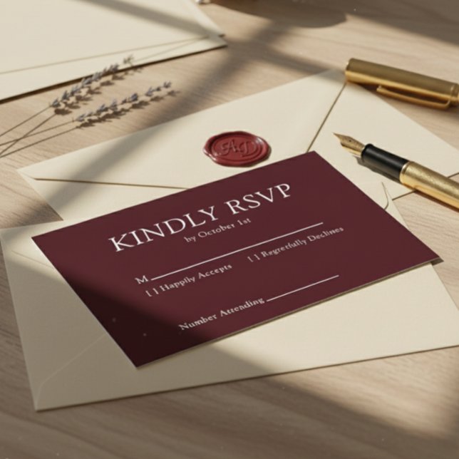 Elegant Deep Burgendy Wedding RSVP Karte (Von Creator hochgeladen)