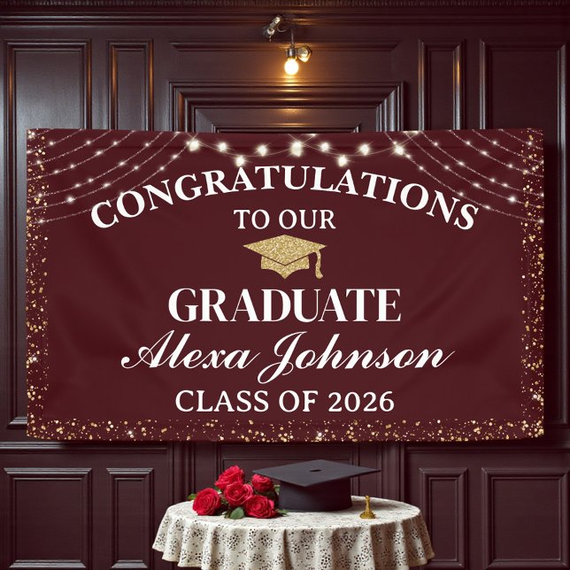Elegant Deep Burgundy Class Of 2026 Graduation Banner (Von Creator hochgeladen)