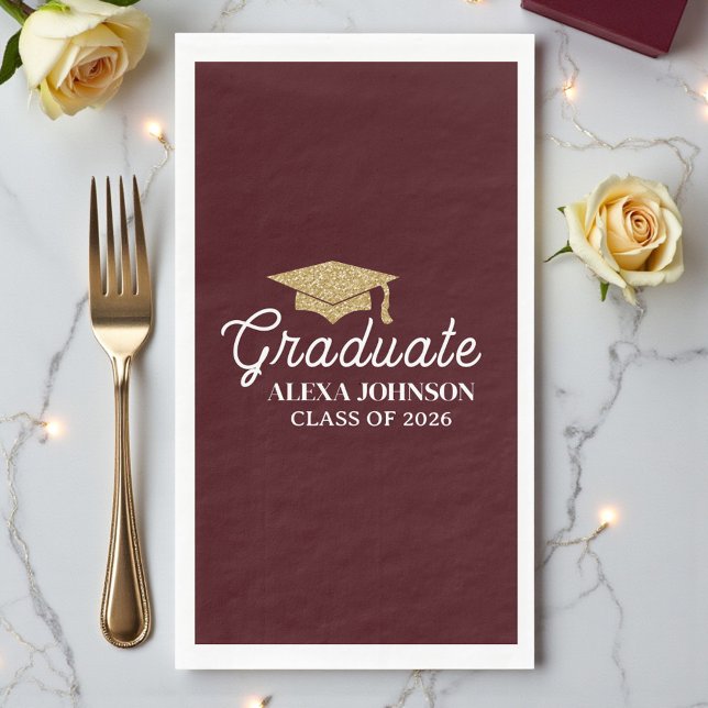 Elegant Deep Burgundy Class Of 2026 Graduation Serviette (Von Creator hochgeladen)