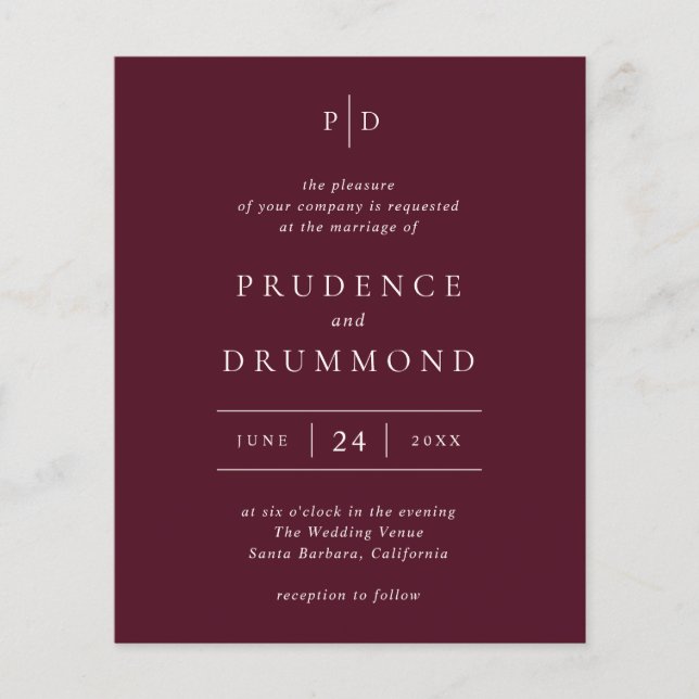 Elegant Deep Burgundy Classic Wedding Invitation Flyer (Vorne)