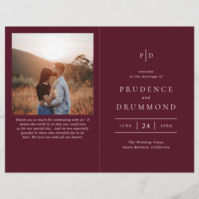 Elegant Deep Burgundy Classic Wedding Program Flyer (Vorne)