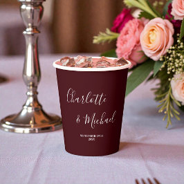 Elegant Deep Burgundy Script Minimalist Wedding Pappbecher