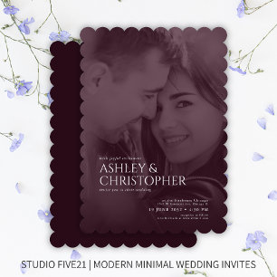Elegant Deep Plum Duotone Foto Wedding Einladung