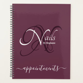 Elegant Deep Plum Monogram Nail Artist Appt Planer