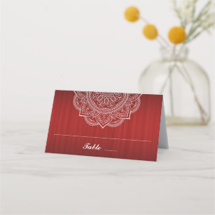 Elegant Deep Red and White Paisley Indian Wedding Platzkarte