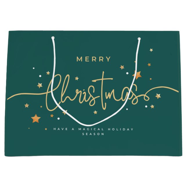 Elegant Deep-Teal Christmas Gift Bag | Modern Holi Große Geschenktüte (Vorderseite)
