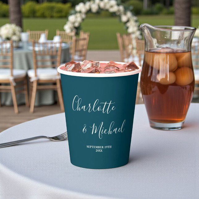 Elegant Deep Teal Script Minimalist Wedding Pappbecher (Von Creator hochgeladen)