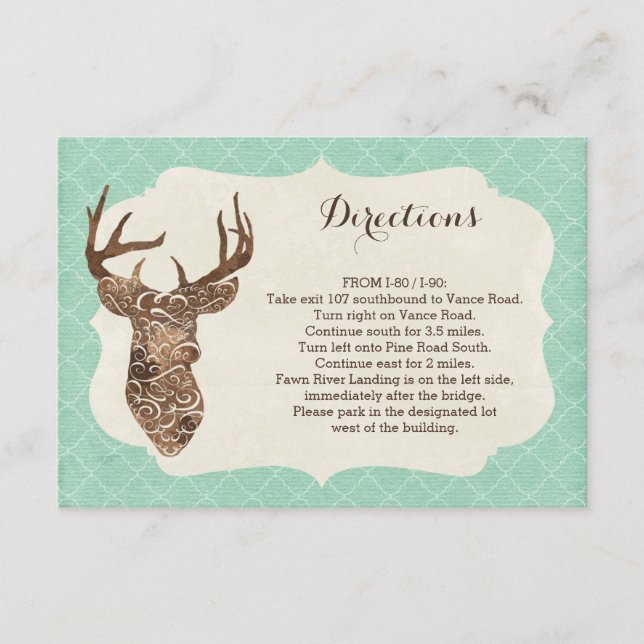 Elegant Deer Antlers Rustikale Landrichtungen Begleitkarte (Vorderseite)