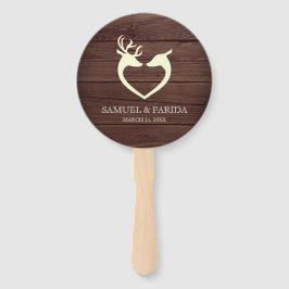 Elegant Deer Heart Rustic Wood Wedding Fächer