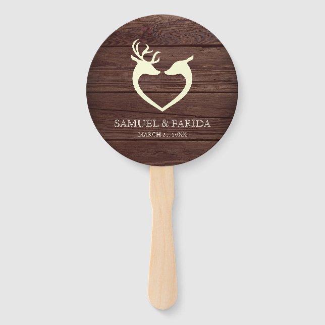 Elegant Deer Heart Rustic Wood Wedding Fächer (Vorderseite)