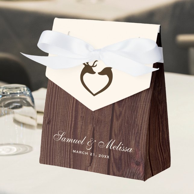 Elegant Deer Heart Rustic Wood Wedding Geschenkschachtel (Von Creator hochgeladen)