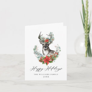 Elegant Deer Poinsettia Frohe Weihnachtsgrüße Feiertagskarte