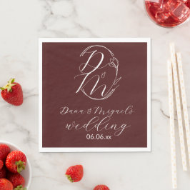 Elegant Delicate Floral Wedding Logo Deep Burgundy Serviette