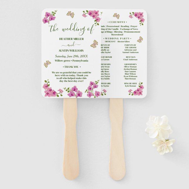 Elegant Delicate Purple Orchids Wedding Program Fächer (Vorne und Hinten)