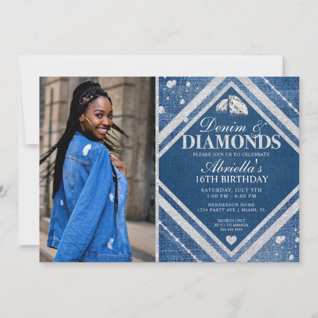 Elegant Denim and Diamonds Foto Einladung (Vorderseite)