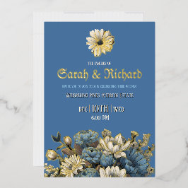Elegant Denim Blue & Gold Foil Einladung