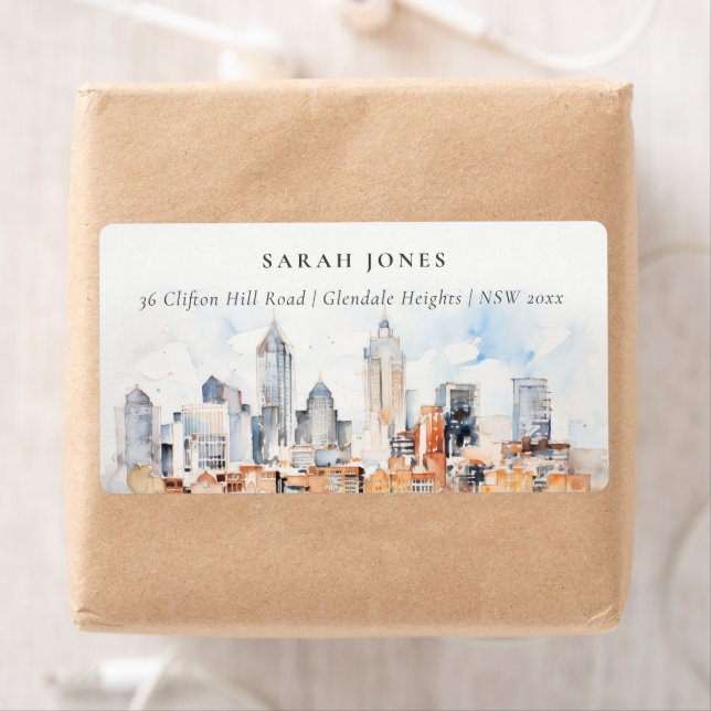 Elegant Denver Colorado Skyline Aquarelladresse (Insitu)