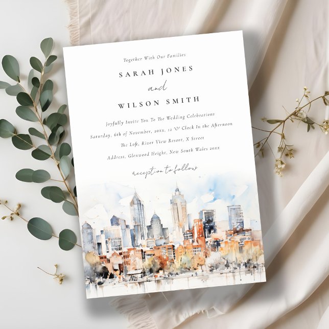 Elegant Denver Colorado Skyline Watercolor Wedding Einladung (Von Creator hochgeladen)