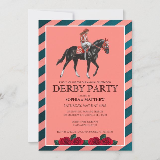 Elegant Derby Party Invitation with Horse Artt Einladung (Vorderseite)