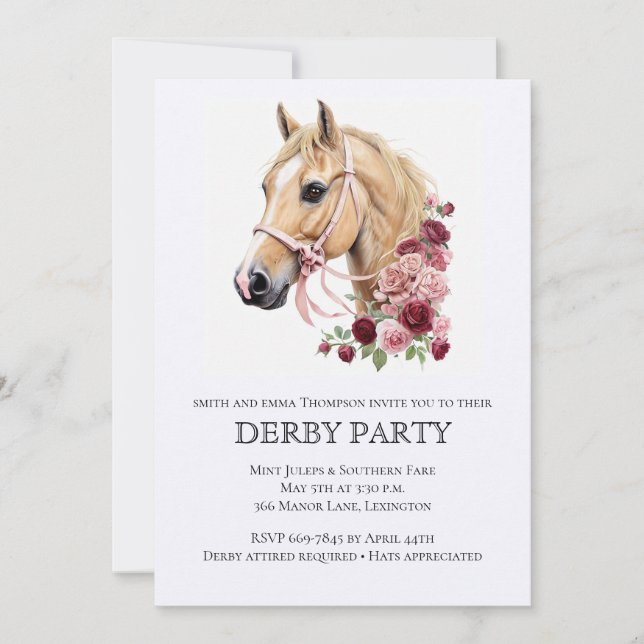 Elegant Derby Party Invitation with Horse Illustra Einladung (Vorderseite)