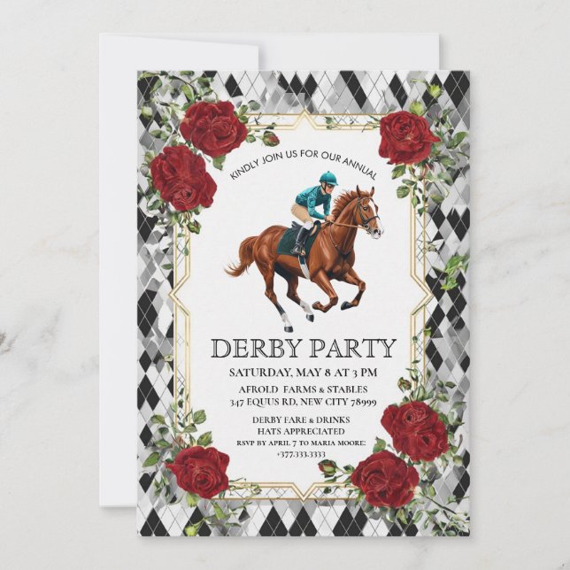 Elegant Derby Party Invitation with Horse Racing I (Devant)