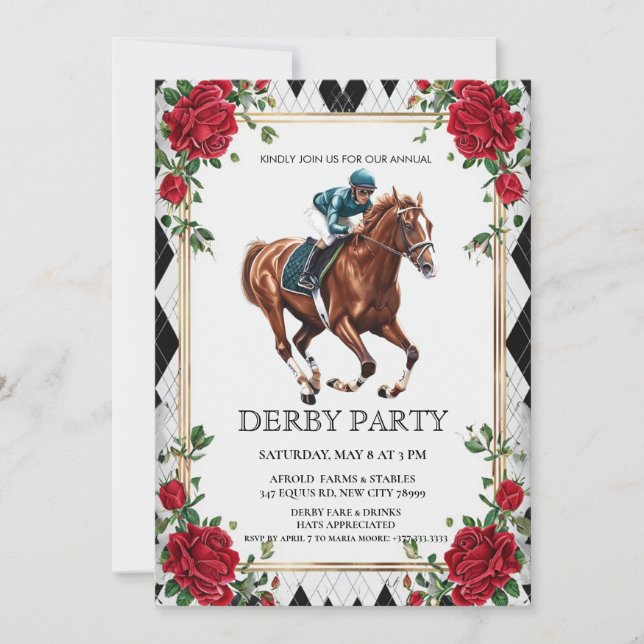 Elegant Derby Party Invitation with Horse Racing I (Devant)