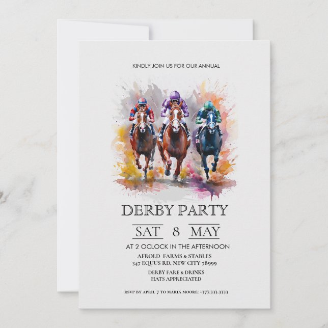 Elegant Derby Party Invitation with Horse Racing I Einladung (Vorderseite)