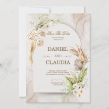 Elegant Desert Chic Pampas & Palm Wedding Invitati