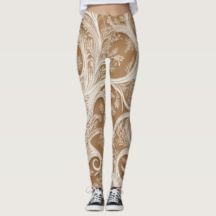 Elégant design blanc complexe sur les Leggings Tan