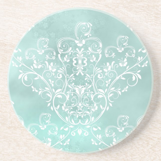 Elégant Dessous de verre Turquoise Damask (Devant)