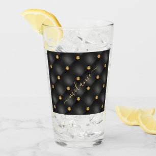 Élégant Diamant Or Noir Tufted Votre Nom Verre