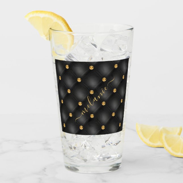 Élégant Diamant Or Noir Tufted Votre Nom Verre (Devant glace)