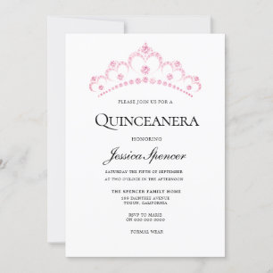 Élégant Diamant rose Tiara Quinceanera Invitation