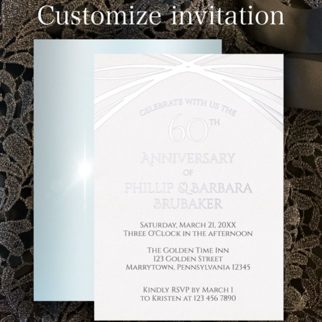 Elegant Diamond 60. Hochzeitstag Party Folieneinladung (Customize this template for a unique elegant foil invitation for a 60th wedding anniversary party)