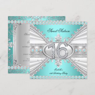 Elegant Diamond Aquamarin Sweet 16 Sechzehn Party Einladung