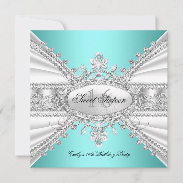 Elegant Diamond Aquamarin Sweet 16 Sechzehn Party  Einladung (Vorderseite)