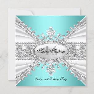 Elegant Diamond Aquamarin Sweet 16 Sechzehn Party  Einladung