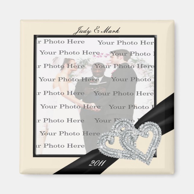 Elegant Diamond Black Ribbon Square Magnet (Vorne)