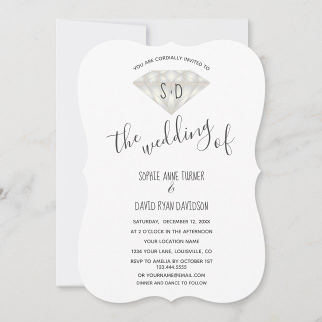 Elegant Diamond Calligraphy Wedding Einladung (Vorderseite)