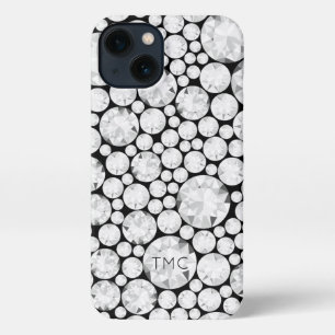 Elegant Diamond Gemstones Grau White Black Tech iPhone Hülle
