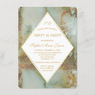 Elegant Diamond Green Marble SWEET 16 Party Einladung